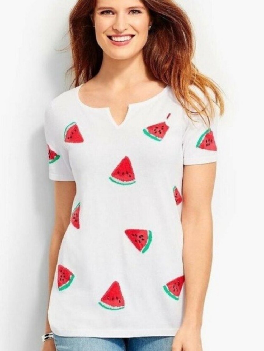 Talbots Short Sleeve White with Watermelon Slice Pattern Sweater ** Size Medium